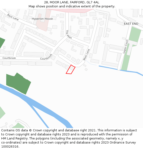 28, MOOR LANE, FAIRFORD, GL7 4AL: Location map and indicative extent of plot