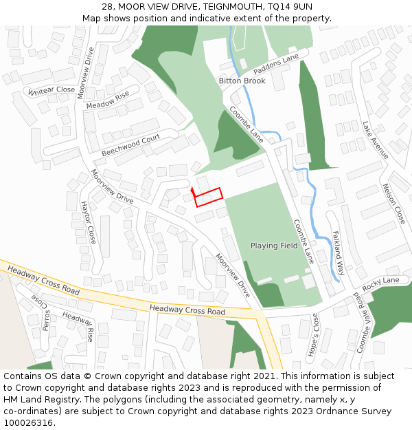 28, MOOR VIEW DRIVE, TEIGNMOUTH, TQ14 9UN: Location map and indicative extent of plot