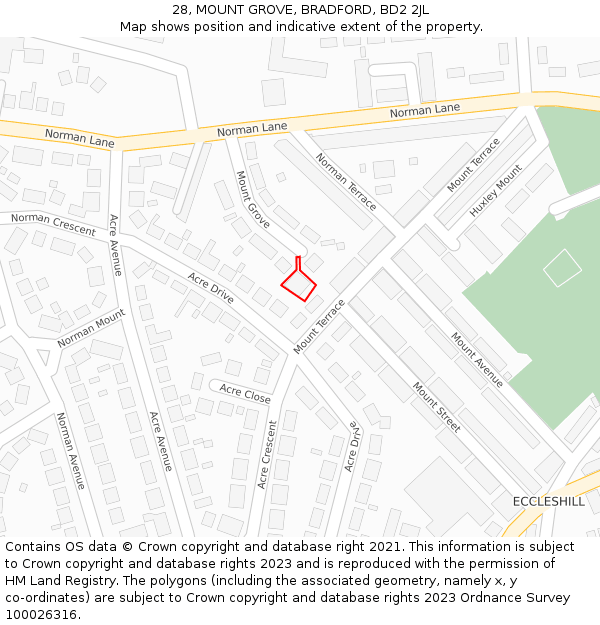 28, MOUNT GROVE, BRADFORD, BD2 2JL: Location map and indicative extent of plot