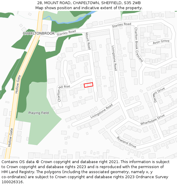 28, MOUNT ROAD, CHAPELTOWN, SHEFFIELD, S35 2WB: Location map and indicative extent of plot