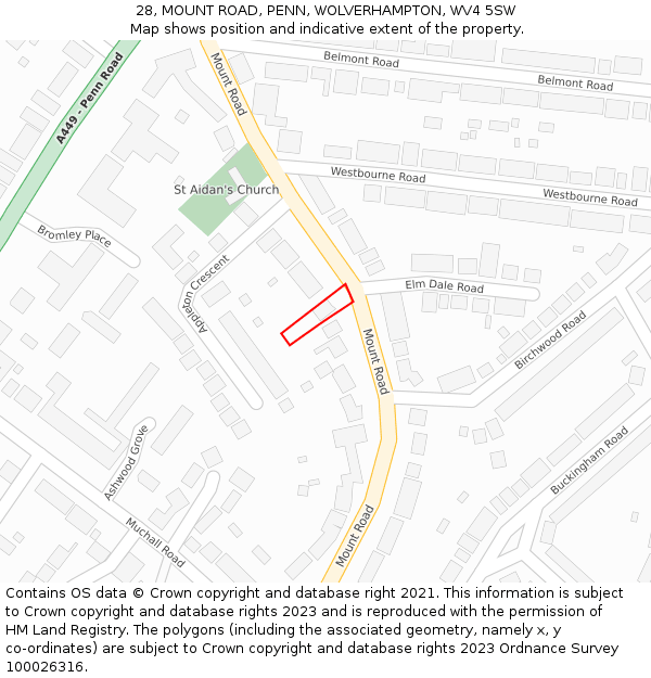 28, MOUNT ROAD, PENN, WOLVERHAMPTON, WV4 5SW: Location map and indicative extent of plot