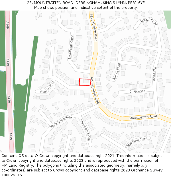28, MOUNTBATTEN ROAD, DERSINGHAM, KING'S LYNN, PE31 6YE: Location map and indicative extent of plot