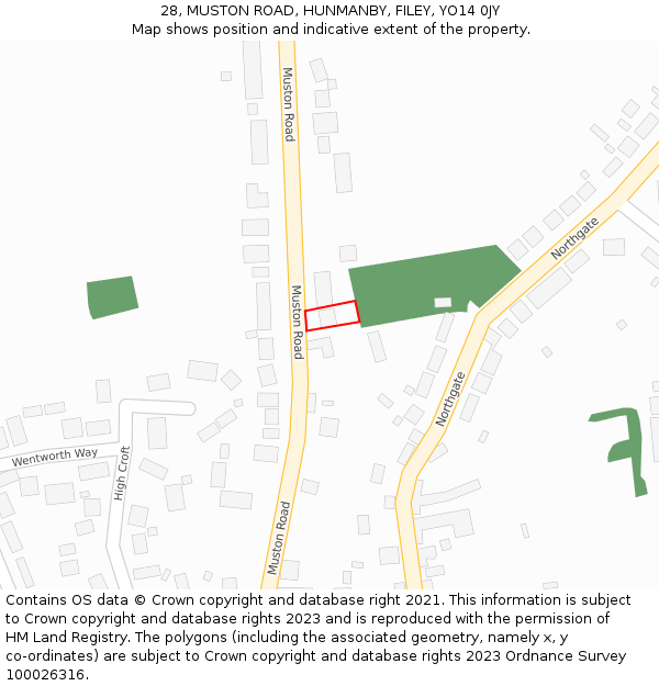 28, MUSTON ROAD, HUNMANBY, FILEY, YO14 0JY: Location map and indicative extent of plot