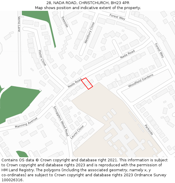28, NADA ROAD, CHRISTCHURCH, BH23 4PR: Location map and indicative extent of plot