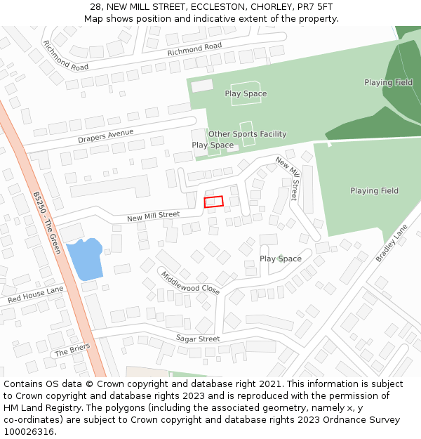 28, NEW MILL STREET, ECCLESTON, CHORLEY, PR7 5FT: Location map and indicative extent of plot