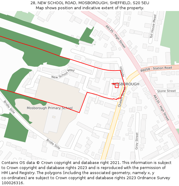 28, NEW SCHOOL ROAD, MOSBOROUGH, SHEFFIELD, S20 5EU: Location map and indicative extent of plot