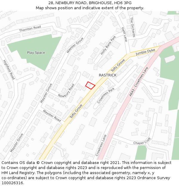 28, NEWBURY ROAD, BRIGHOUSE, HD6 3PG: Location map and indicative extent of plot