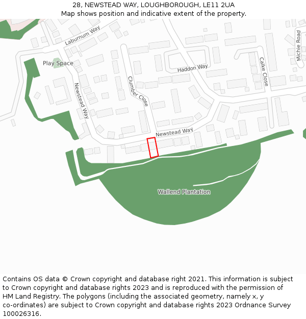 28, NEWSTEAD WAY, LOUGHBOROUGH, LE11 2UA: Location map and indicative extent of plot