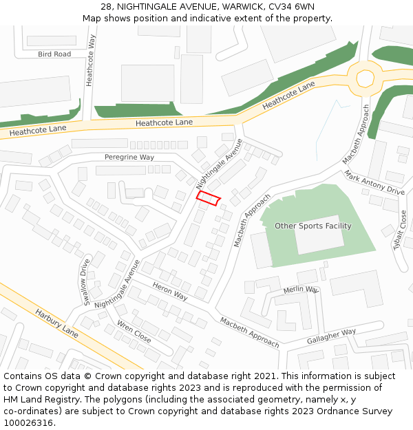 28, NIGHTINGALE AVENUE, WARWICK, CV34 6WN: Location map and indicative extent of plot
