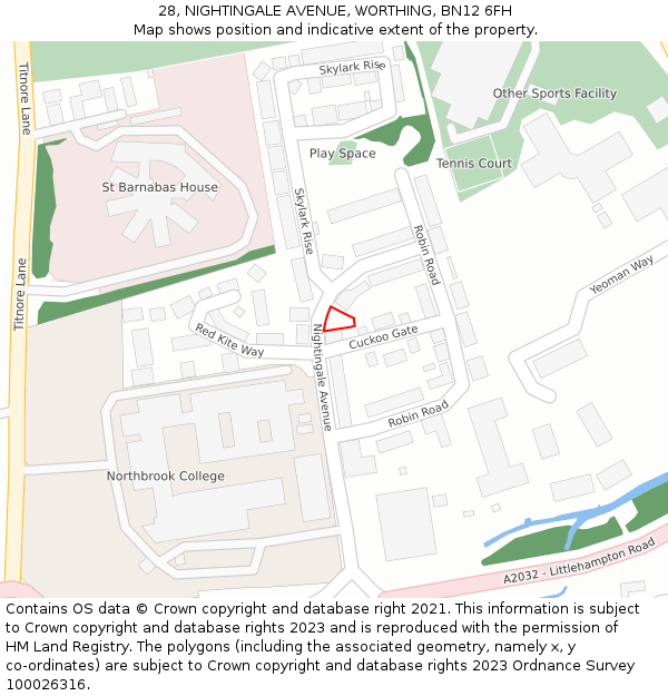 28, NIGHTINGALE AVENUE, WORTHING, BN12 6FH: Location map and indicative extent of plot