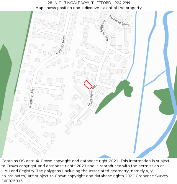 28, NIGHTINGALE WAY, THETFORD, IP24 2YN: Location map and indicative extent of plot