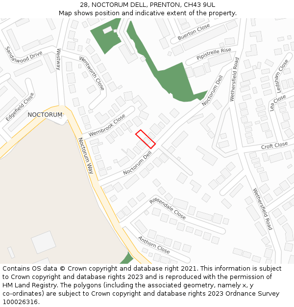 28, NOCTORUM DELL, PRENTON, CH43 9UL: Location map and indicative extent of plot
