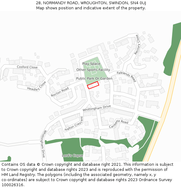 28, NORMANDY ROAD, WROUGHTON, SWINDON, SN4 0UJ: Location map and indicative extent of plot