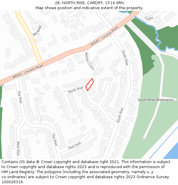 28, NORTH RISE, CARDIFF, CF14 0RN: Location map and indicative extent of plot