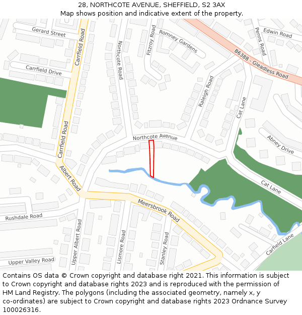 28, NORTHCOTE AVENUE, SHEFFIELD, S2 3AX: Location map and indicative extent of plot
