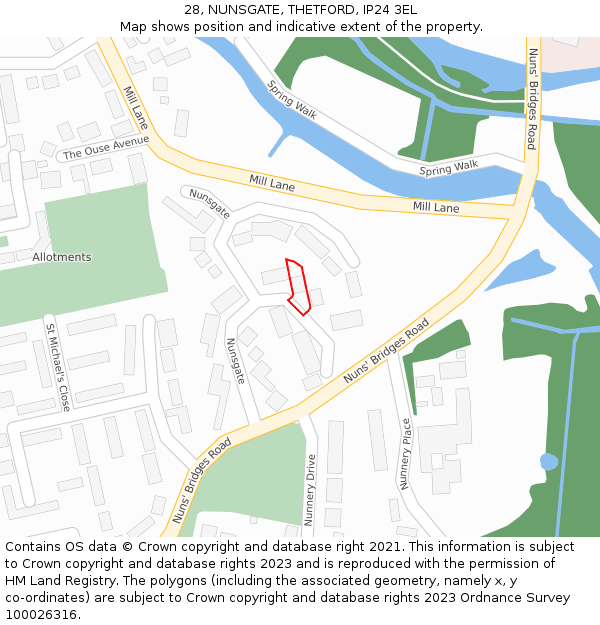 28, NUNSGATE, THETFORD, IP24 3EL: Location map and indicative extent of plot