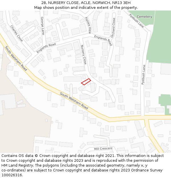 28, NURSERY CLOSE, ACLE, NORWICH, NR13 3EH: Location map and indicative extent of plot