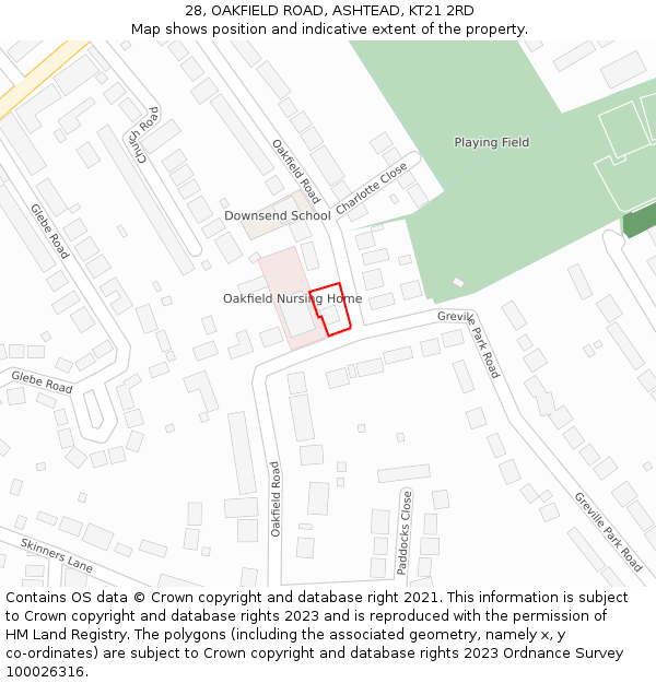 28, OAKFIELD ROAD, ASHTEAD, KT21 2RD: Location map and indicative extent of plot