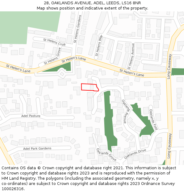 28, OAKLANDS AVENUE, ADEL, LEEDS, LS16 8NR: Location map and indicative extent of plot