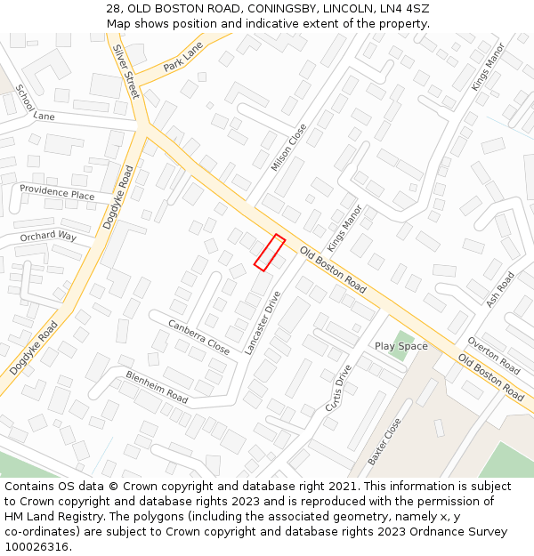 28, OLD BOSTON ROAD, CONINGSBY, LINCOLN, LN4 4SZ: Location map and indicative extent of plot