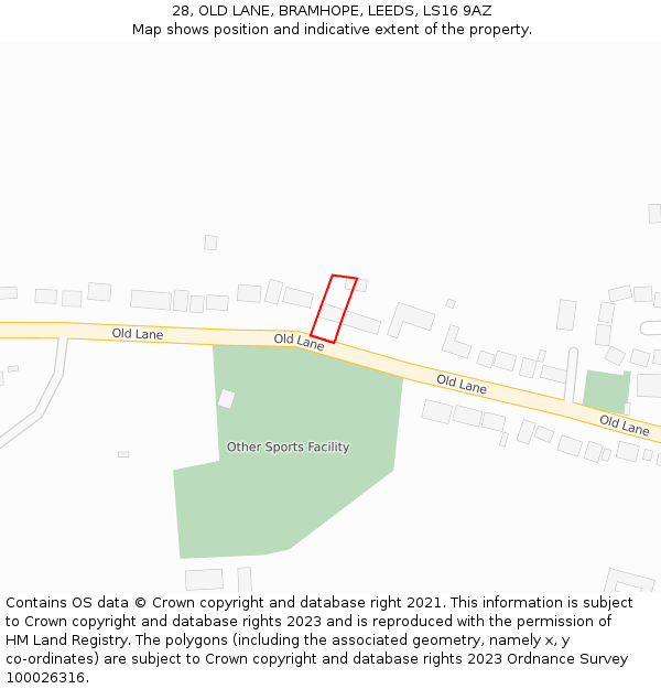 28, OLD LANE, BRAMHOPE, LEEDS, LS16 9AZ: Location map and indicative extent of plot