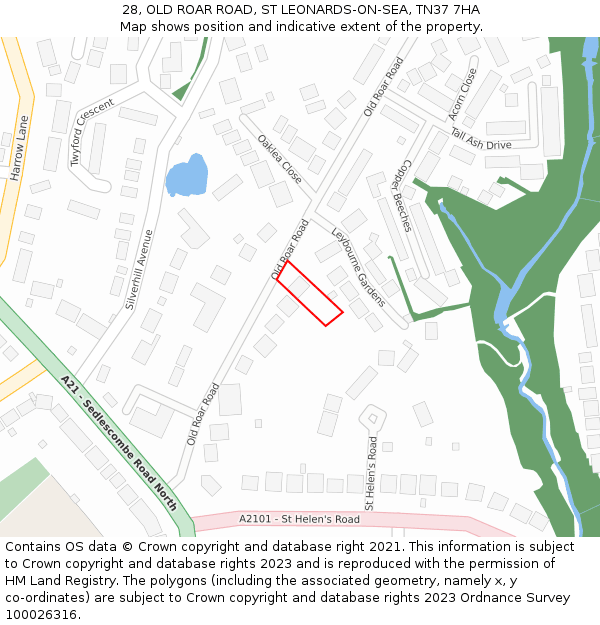 28, OLD ROAR ROAD, ST LEONARDS-ON-SEA, TN37 7HA: Location map and indicative extent of plot