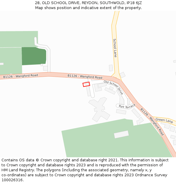 28, OLD SCHOOL DRIVE, REYDON, SOUTHWOLD, IP18 6JZ: Location map and indicative extent of plot