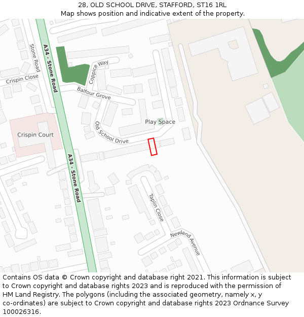 28, OLD SCHOOL DRIVE, STAFFORD, ST16 1RL: Location map and indicative extent of plot