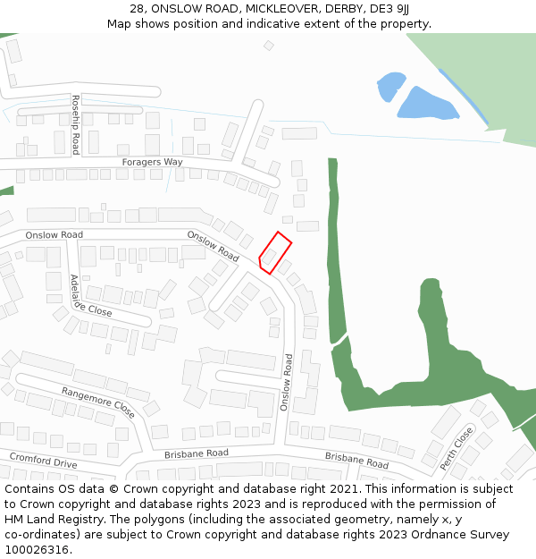 28, ONSLOW ROAD, MICKLEOVER, DERBY, DE3 9JJ: Location map and indicative extent of plot