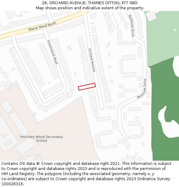 28, ORCHARD AVENUE, THAMES DITTON, KT7 0BD: Location map and indicative extent of plot