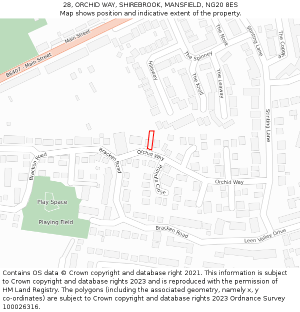 28, ORCHID WAY, SHIREBROOK, MANSFIELD, NG20 8ES: Location map and indicative extent of plot