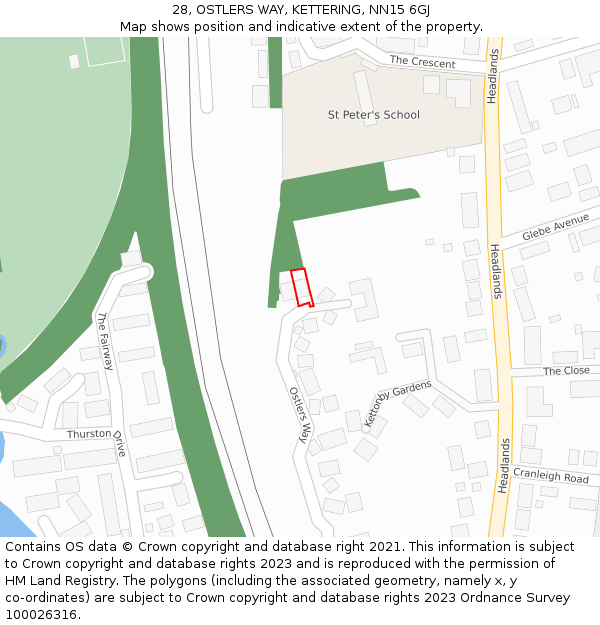28, OSTLERS WAY, KETTERING, NN15 6GJ: Location map and indicative extent of plot