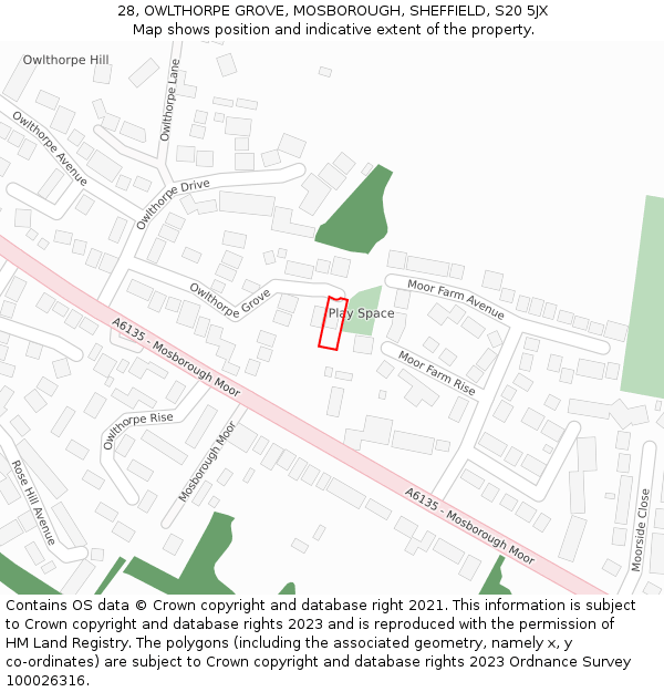 28, OWLTHORPE GROVE, MOSBOROUGH, SHEFFIELD, S20 5JX: Location map and indicative extent of plot