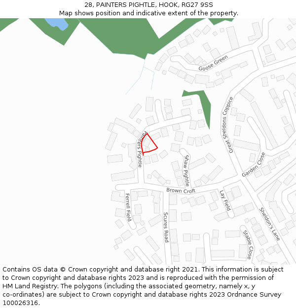 28, PAINTERS PIGHTLE, HOOK, RG27 9SS: Location map and indicative extent of plot