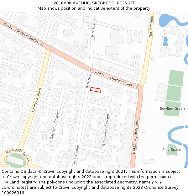 28, PARK AVENUE, SKEGNESS, PE25 2TF: Location map and indicative extent of plot