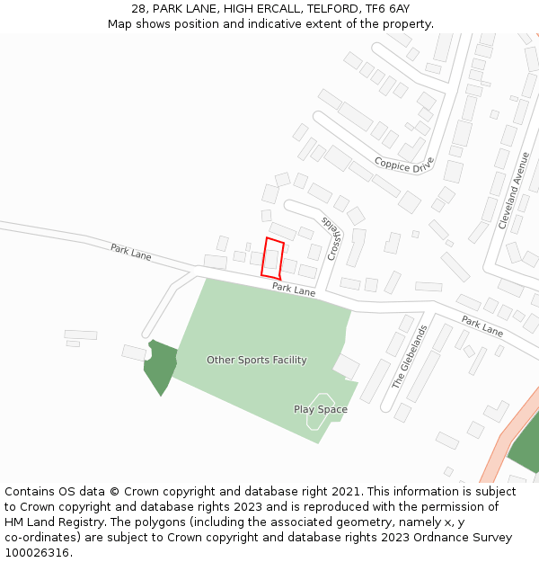 28, PARK LANE, HIGH ERCALL, TELFORD, TF6 6AY: Location map and indicative extent of plot