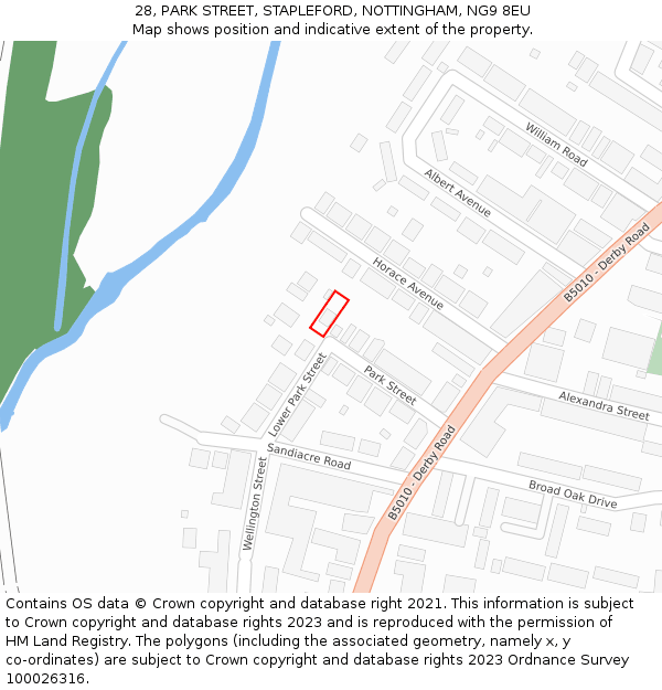 28, PARK STREET, STAPLEFORD, NOTTINGHAM, NG9 8EU: Location map and indicative extent of plot