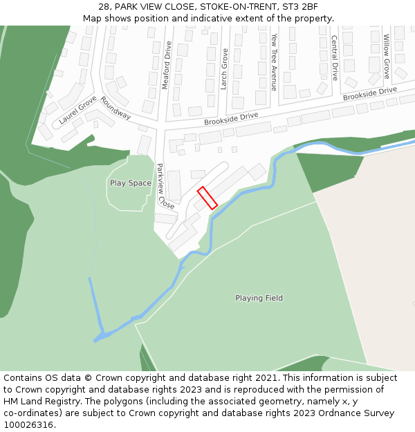 28, PARK VIEW CLOSE, STOKE-ON-TRENT, ST3 2BF: Location map and indicative extent of plot