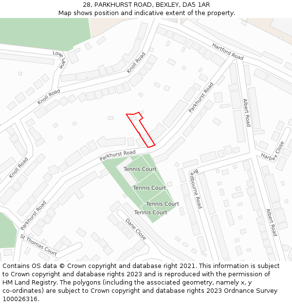 28, PARKHURST ROAD, BEXLEY, DA5 1AR: Location map and indicative extent of plot
