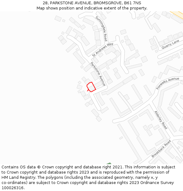 28, PARKSTONE AVENUE, BROMSGROVE, B61 7NS: Location map and indicative extent of plot