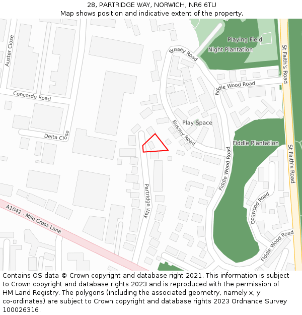 28, PARTRIDGE WAY, NORWICH, NR6 6TU: Location map and indicative extent of plot