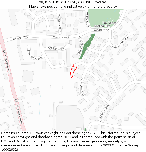 28, PENNINGTON DRIVE, CARLISLE, CA3 0PF: Location map and indicative extent of plot