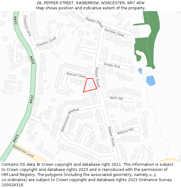 28, PEPPER STREET, INKBERROW, WORCESTER, WR7 4EW: Location map and indicative extent of plot