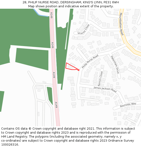 28, PHILIP NURSE ROAD, DERSINGHAM, KING'S LYNN, PE31 6WH: Location map and indicative extent of plot