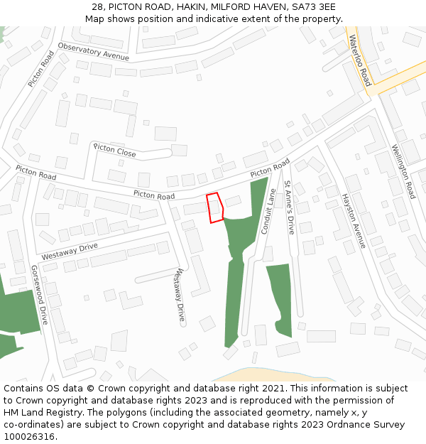 28, PICTON ROAD, HAKIN, MILFORD HAVEN, SA73 3EE: Location map and indicative extent of plot