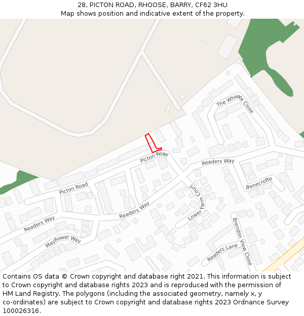 28, PICTON ROAD, RHOOSE, BARRY, CF62 3HU: Location map and indicative extent of plot