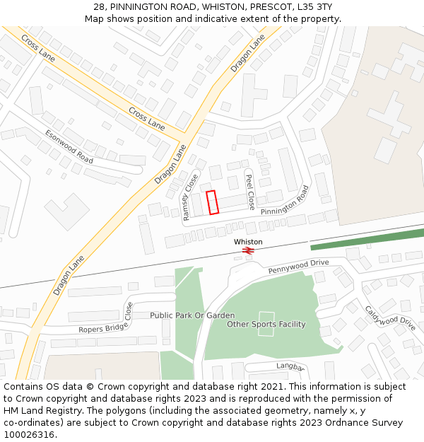 28, PINNINGTON ROAD, WHISTON, PRESCOT, L35 3TY: Location map and indicative extent of plot