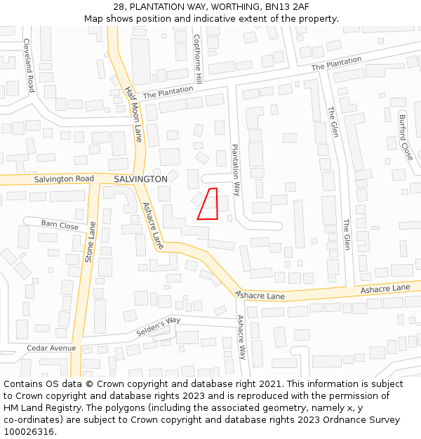 28, PLANTATION WAY, WORTHING, BN13 2AF: Location map and indicative extent of plot