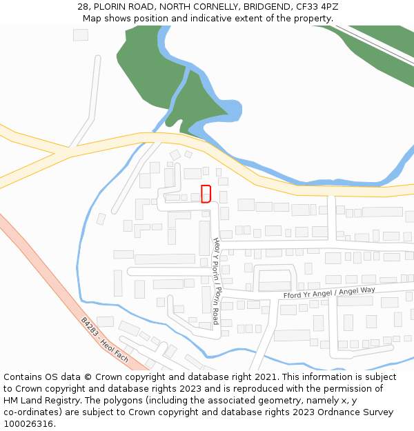 28, PLORIN ROAD, NORTH CORNELLY, BRIDGEND, CF33 4PZ: Location map and indicative extent of plot