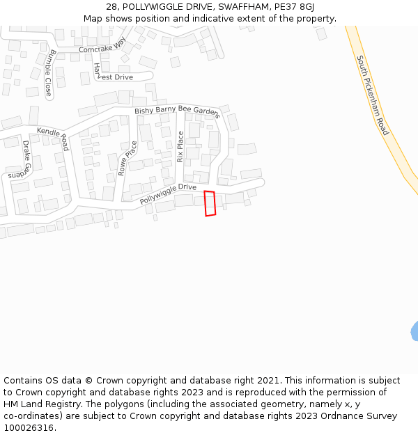28, POLLYWIGGLE DRIVE, SWAFFHAM, PE37 8GJ: Location map and indicative extent of plot